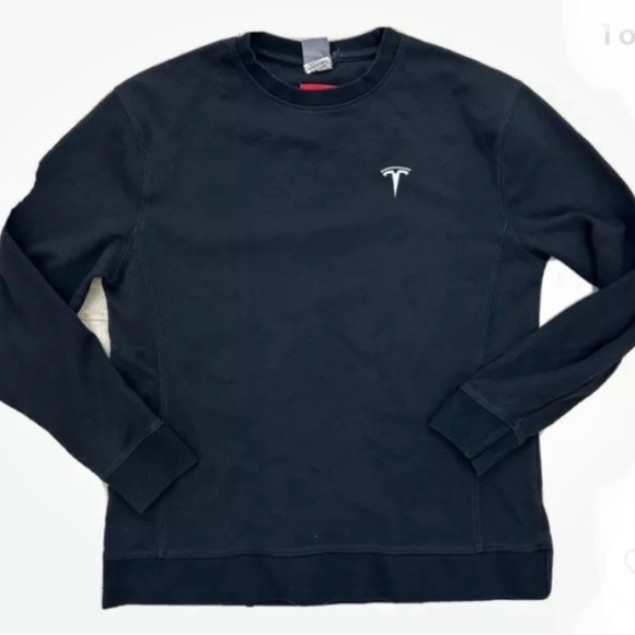 Tesla Men’s Sweatshirt Black LARGE Crewneck - Picture 1 of 8